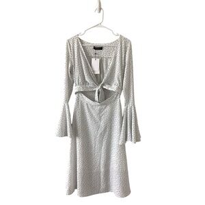 FEW MODA New York White Polka Dot Long Bell Sleeve Cutout Tie Front‎ Dress - M